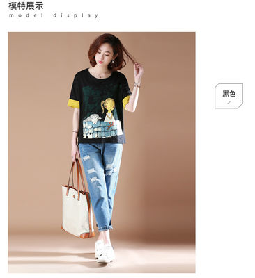 质量  纯棉T恤女韩版胖MM宽松大码印花圆领百搭上衣 工厂